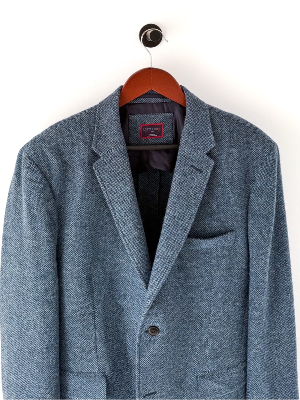 New UNTUCKit Flannel Italian Wool Blazer Sport Coat Piper Blue Mens 40R - Picture 8 of 14